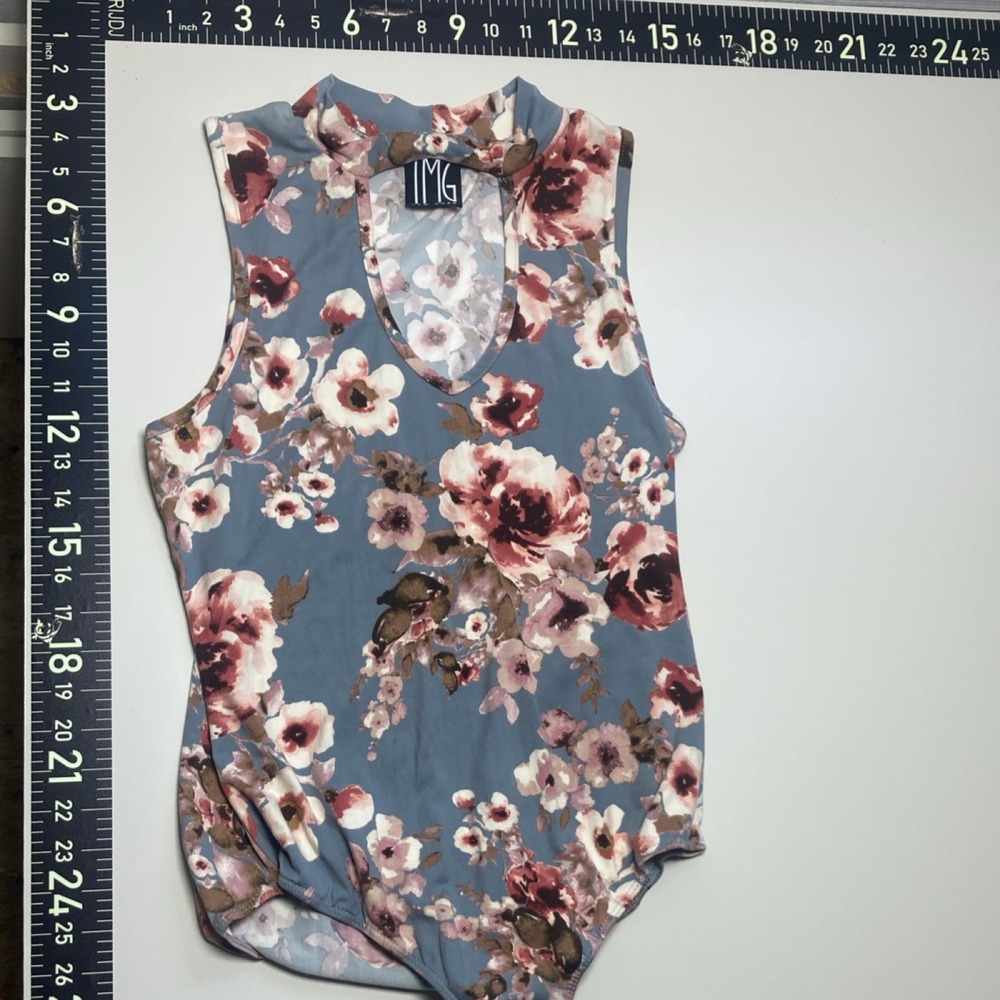 TMG New York Women's Floral Keyhole Bodysuit Blue Pink White Brown Size M